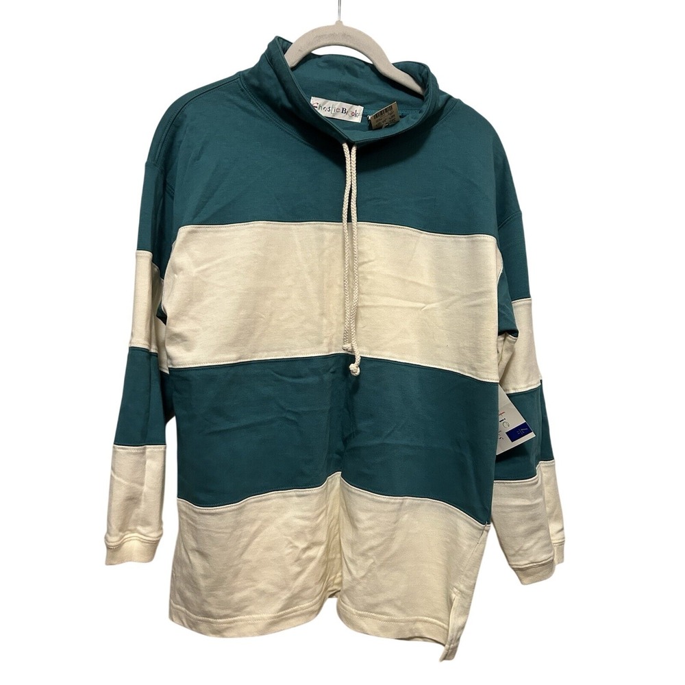 NWT‎ Vintage 90's Pullover Rugby Top L Green White Wide Stripe Christie Brooks